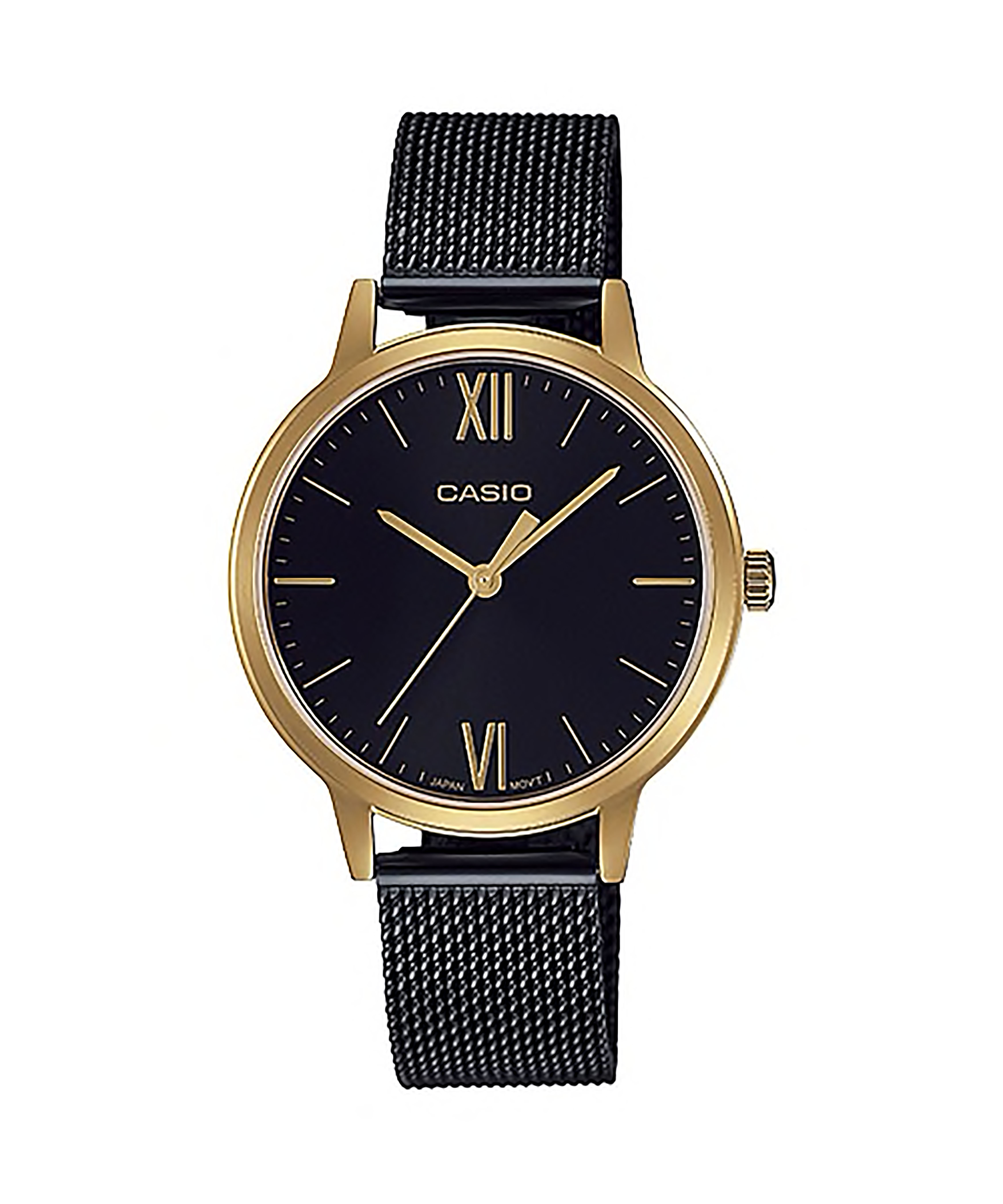 CASIO Standard รุ่น LTP-E157MGB-1BDF สีดำ กรอบทอง สายสแตนเลส สินค้าใหม่ ของแท้ รับประกันศูนย์ CMG