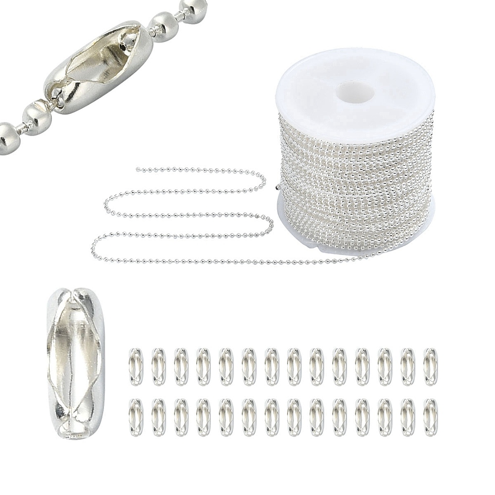 โซ่ไข่ปลา เหล็ก เม็ดขนาด 1.5mm ม้วนยาว 10 เมตร พร้อมตัวล็อก 50 ชิ้น