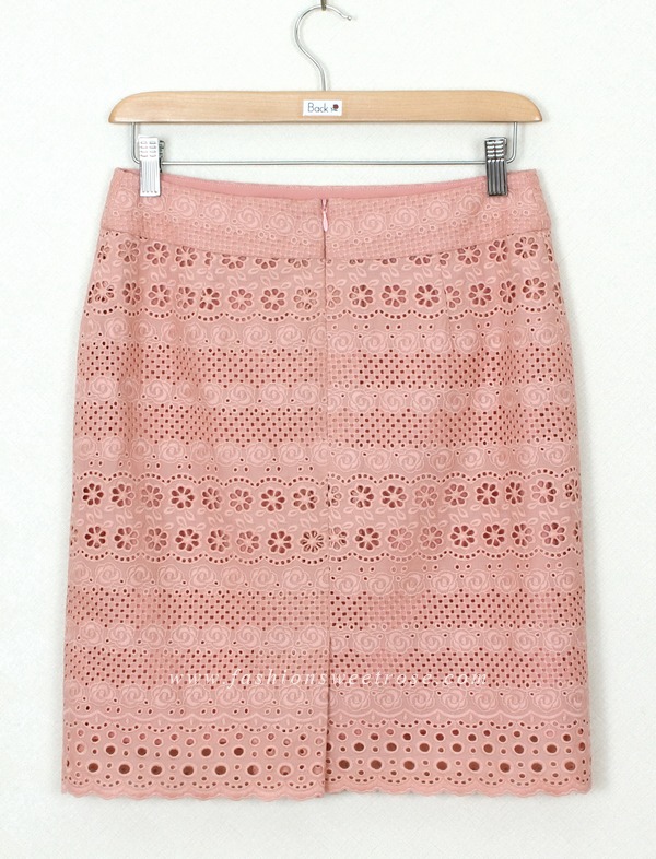 SK-350 กระโปรงแฟชั่น&ทำงาน ทรงสอบ ผ้าลูกไม้คอตตอน สี Peach ชายกระโปรงเป็นเชิงลูกไม้