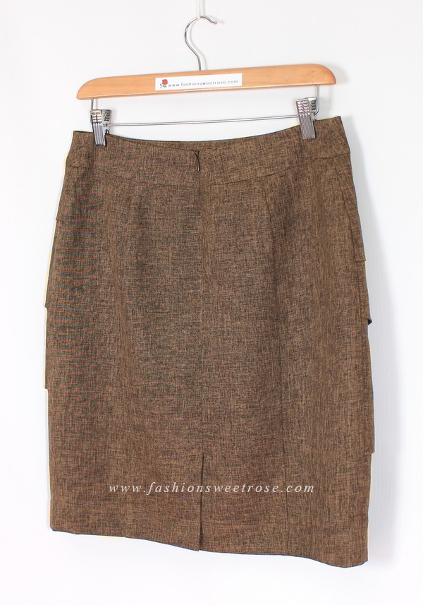 กระโปรงทรงสอบ ผ้าลินินไอริสสีน้ำตาล มีลายในตัว / SK-467