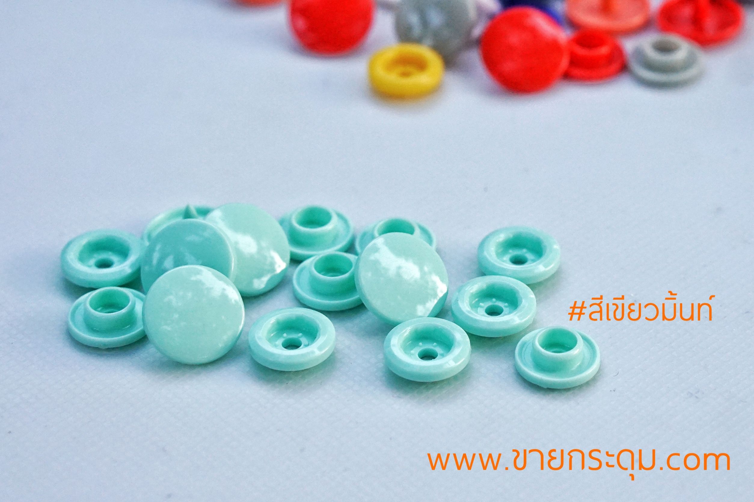 กระดุมแป๊กพลาสติก T5 สีเขียวมิ้นท์ ขนาด 12.5 mm.