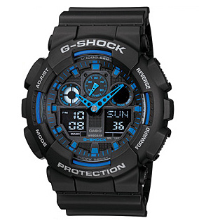 CASIO G-SHOCK รุ่น GA-100-1A2DR สีดำ น้ำเงิน สายด้าน สินค้าของเเท้ รับประกันศูนย์ CMG