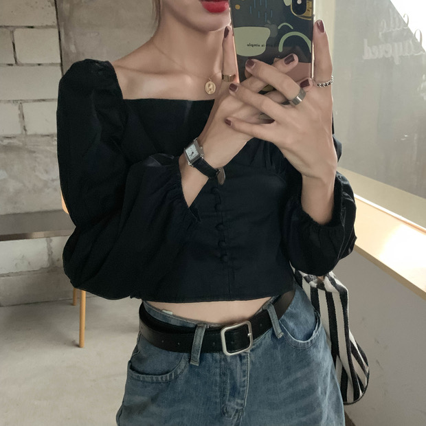 CHICCFASHION เบาส์แขนยาว แต่งกระดุม