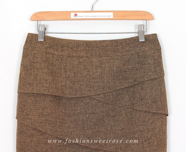 กระโปรงทรงสอบ ผ้าลินินไอริสสีน้ำตาล มีลายในตัว / SK-467