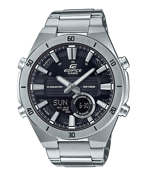 CASIO EDIFICE รุ่น ERA-110D-1AVDF สีเงิน หน้าปัดดำ สายสแตนเลส สินค้าใหม่ ของเเท้ รับประกันศูนย์ CMG