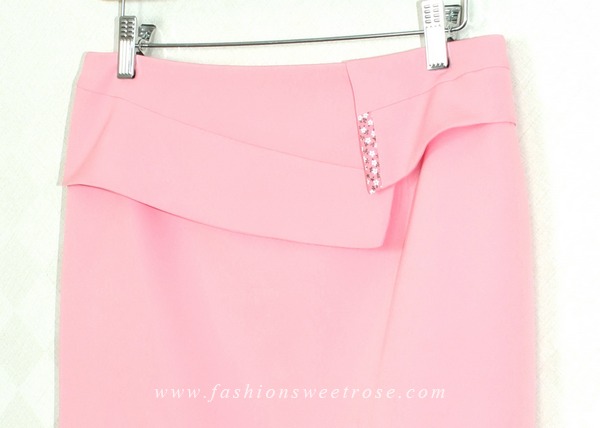 กระโปรงแฟชั่น&ทำงาน ทรงสอบ ผ้าไหมอิตาลีสีชมพู ตัดแต่งด้วยผ้า 2 ชิ้น / SK-290
