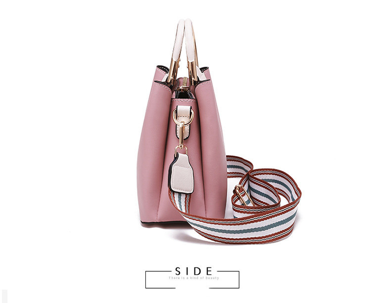 BAG-002 กระเป๋าถือแฟชั่นพร้อมสายสะพายสำหรับคุณผู้หญิง สีชมพูพาสเทล