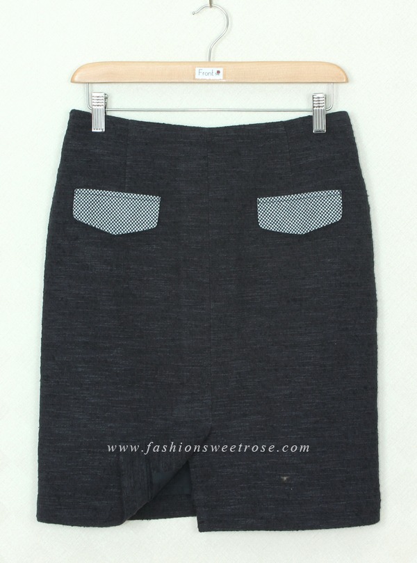 SK-305 กระโปรงแฟชั่น&ทำงาน ทรงสอบ ผ้า Channel สีน้ำเงินเข้ม มีกระเป๋าหน้า 2 ข้าง