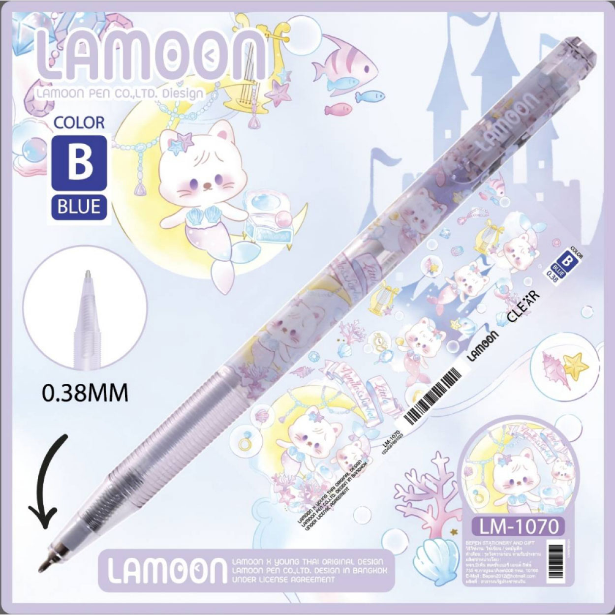 ปากกาลูกลื่น Lamoon รุ่น CLEAR หัว 0.38 มม. หมึกสีน้ำเงิน ด้ามใส ลายน่ารัก
