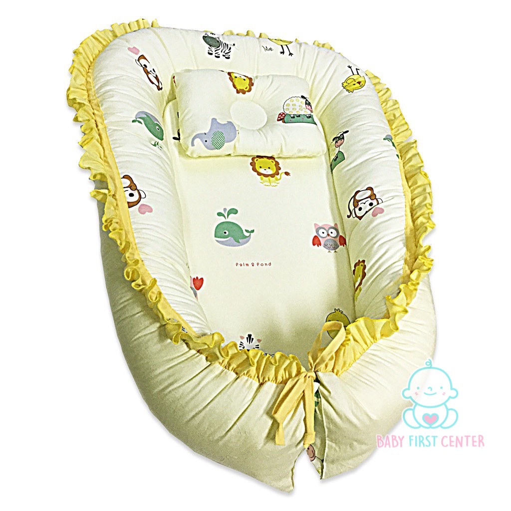PalmandPond ที่นอนเด็ก ที่นอนรังนก ที่นอนทารก ถอดปลอกซักได้ทั้งใบ 100%Cotton (แถมหมอนหลุม)