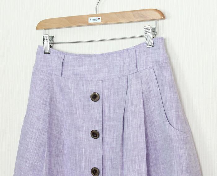 SK-241 กระโปรงแฟชั่น&ทำงาน ทรงบาน ผ้าลินินญี่ปุ่นสีม่วงอ่อน มีกระเป๋าล้วงได้ 2 ข้าง