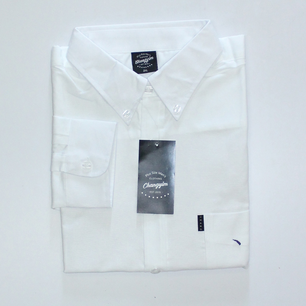เสื้อเชิ้ตคอปกแขนยาว สีพื้น ผ้าoxford 2XL , 3XL , 4XL , 5XL สีขาว