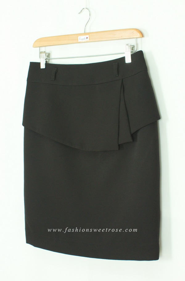 SK-455 กระโปรงแฟชั่น&ทำงาน ทรงสอบ ผ้า Double Twist สีดำ