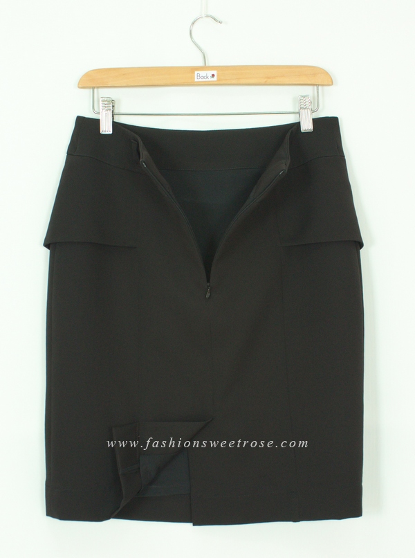 SK-455 กระโปรงแฟชั่น&ทำงาน ทรงสอบ ผ้า Double Twist สีดำ