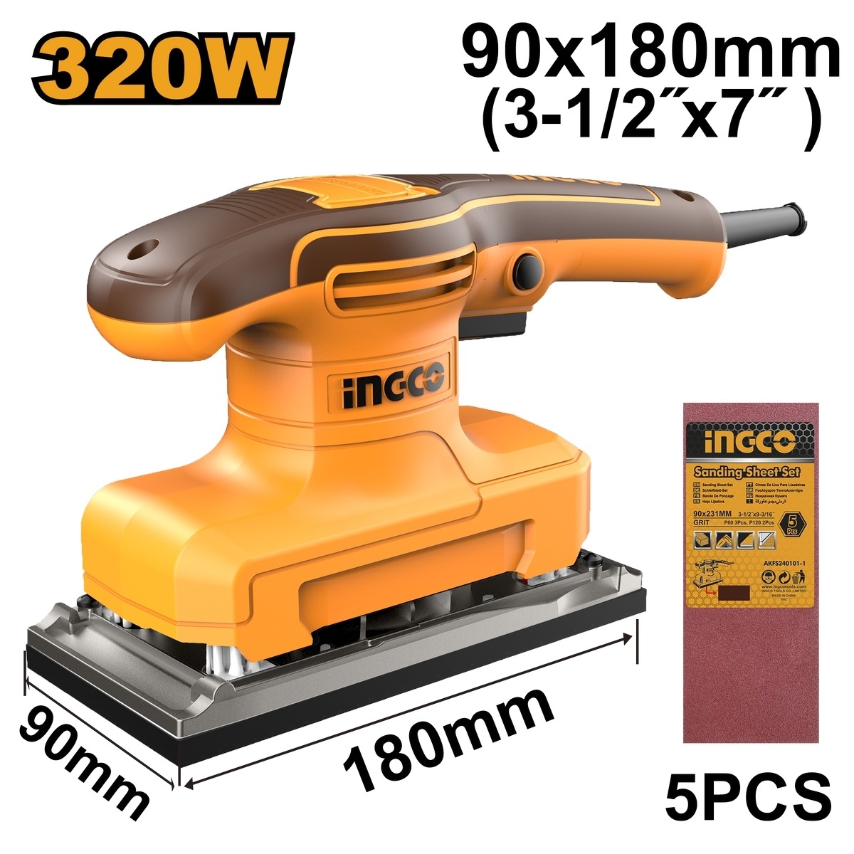 INGCO เครื่องขัดกระดาษทราย 220 โวลต์ ขนาดฐาน 90x180 มม. รุ่น FS3216 กำลังไฟฟ้า 320 วัตต์