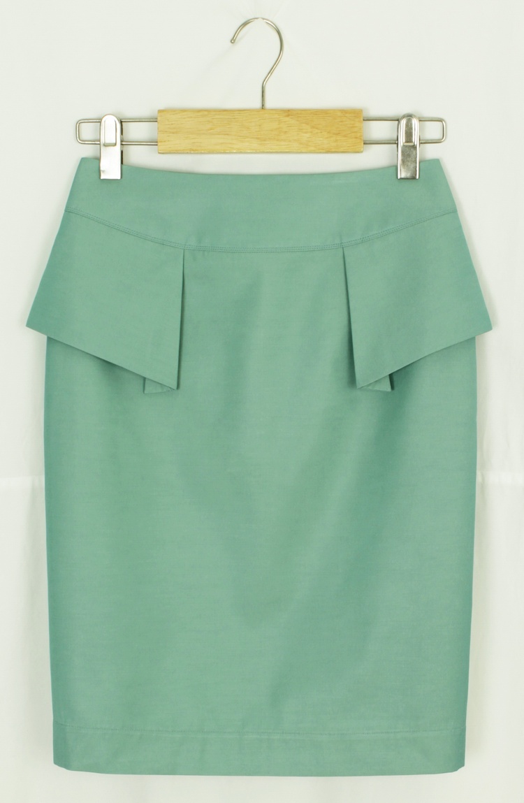 กระโปรงแฟชั่น&ทำงาน ทรงสอบ ผ้าคอตต้อนญี่ปุ่นผสมโพลีเอสเตอร์สีเขียวอมฟ้า / SK-132