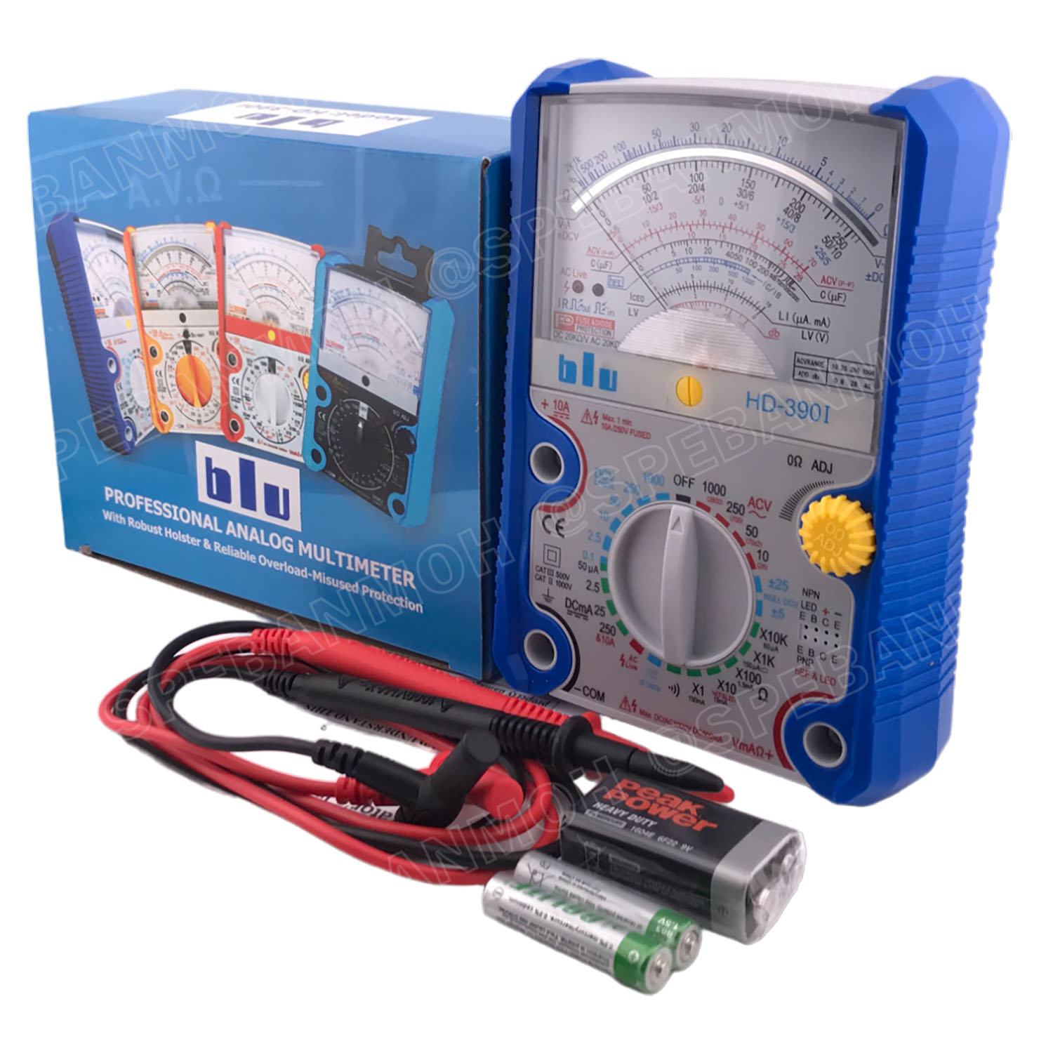 [ 1เครื่อง ] HD-390I มัลติมิเตอร์แบบเข็มอนาล็อก Blu Professional Analogue Multimeter มิเตอร์วัดไฟ วัดโวลต์ วัดกระแส มิเตอร์ AC DC มิเตอร์เข็ม วัดกะแส มัลติมิตเตอร์ แบบเข็ม กระแสตรง กระแสสลับ ค่าความต้านทาน 100VAC/DC DC500mA CATIII แม่นยำสูง