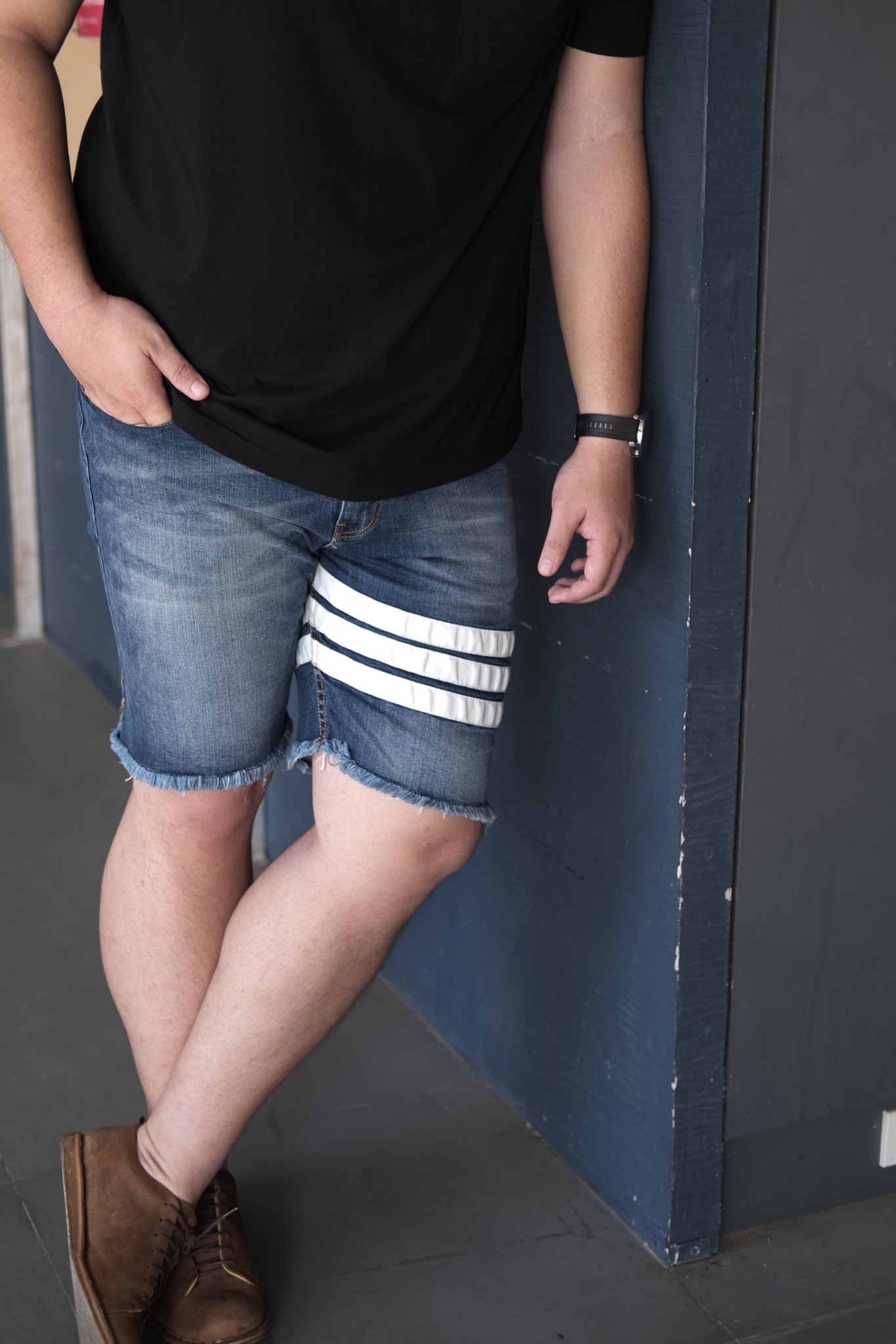 กางเกงยีนส์ขาสั้น มีแถบหนัง ผ้ายืด สำหรับผู้ชายตัวใหญ่ #JS-635 , JS-636 ไซส์ใหญ่ 40-50"