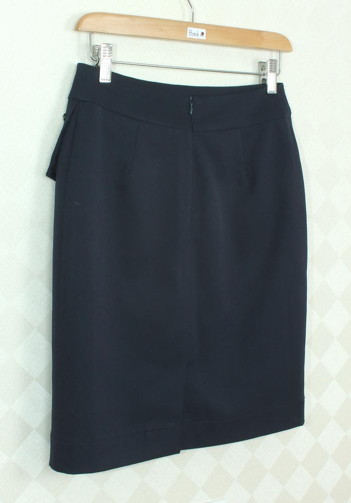 SK-253 กระโปรงแฟชั่น&ทำงาน ทรงสอบป้ายซ้อนกันผ้าญี่ปุ่นสีน้ำเงิน
