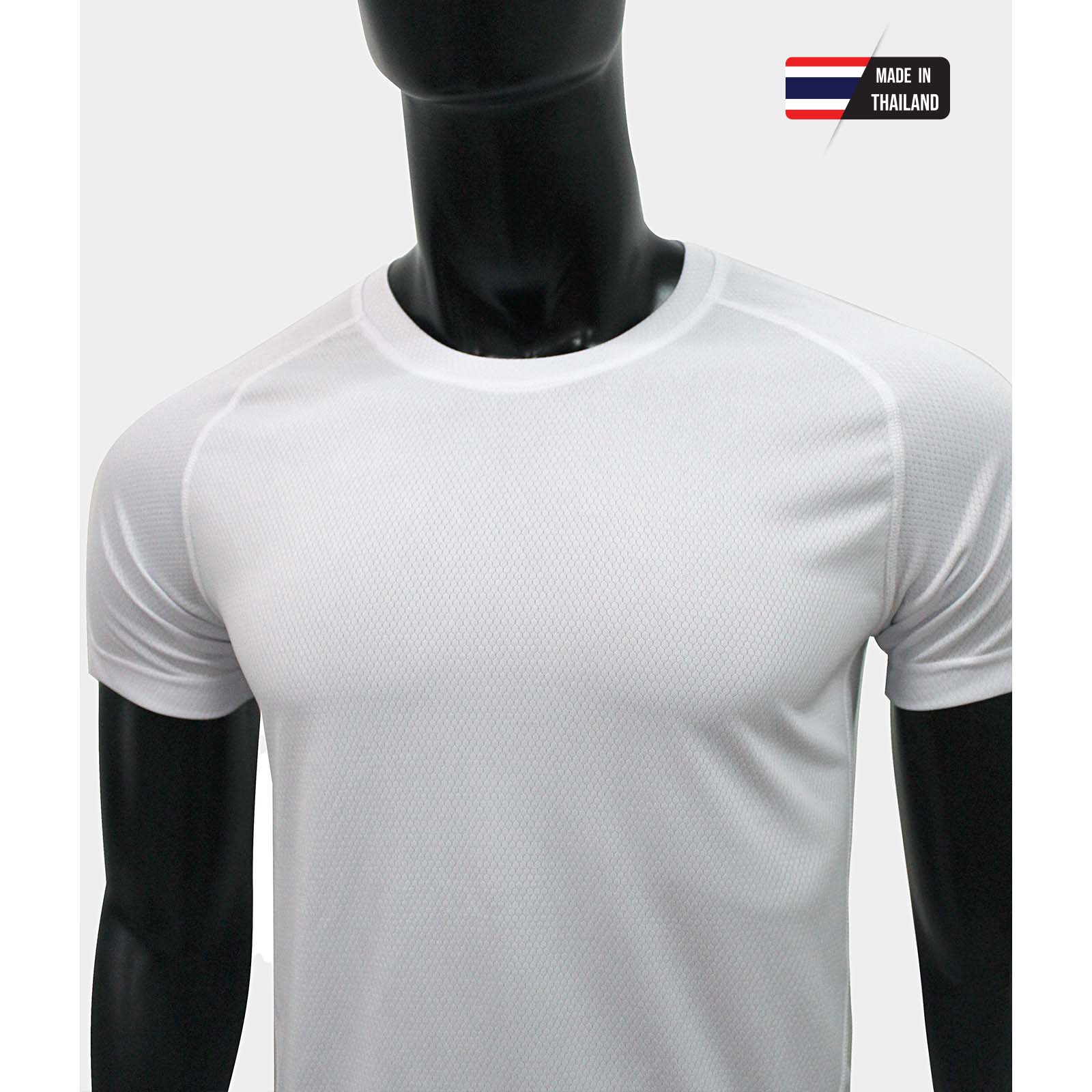 เสื้อคอกลม คอกลมไหล่สโลป ผ้าลายรังผึ้ง ไมโคร 100% สีขาว ใส่สบาย ระบายเหงื่อได้ดี