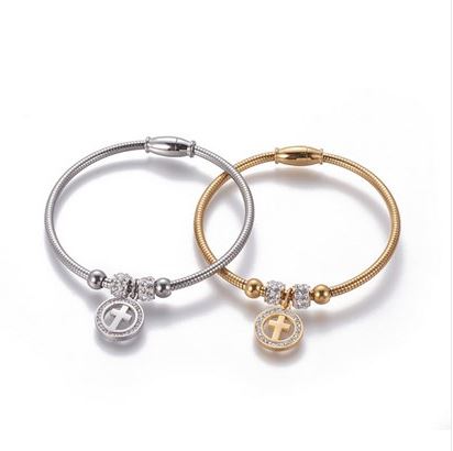 กำไลข้อมือสแตนเลส 304 ประดับพลอย Rhinestone ข้อต่อเป็นแม่เหล็ก คละสี 5 อัน พรีออเดอร์