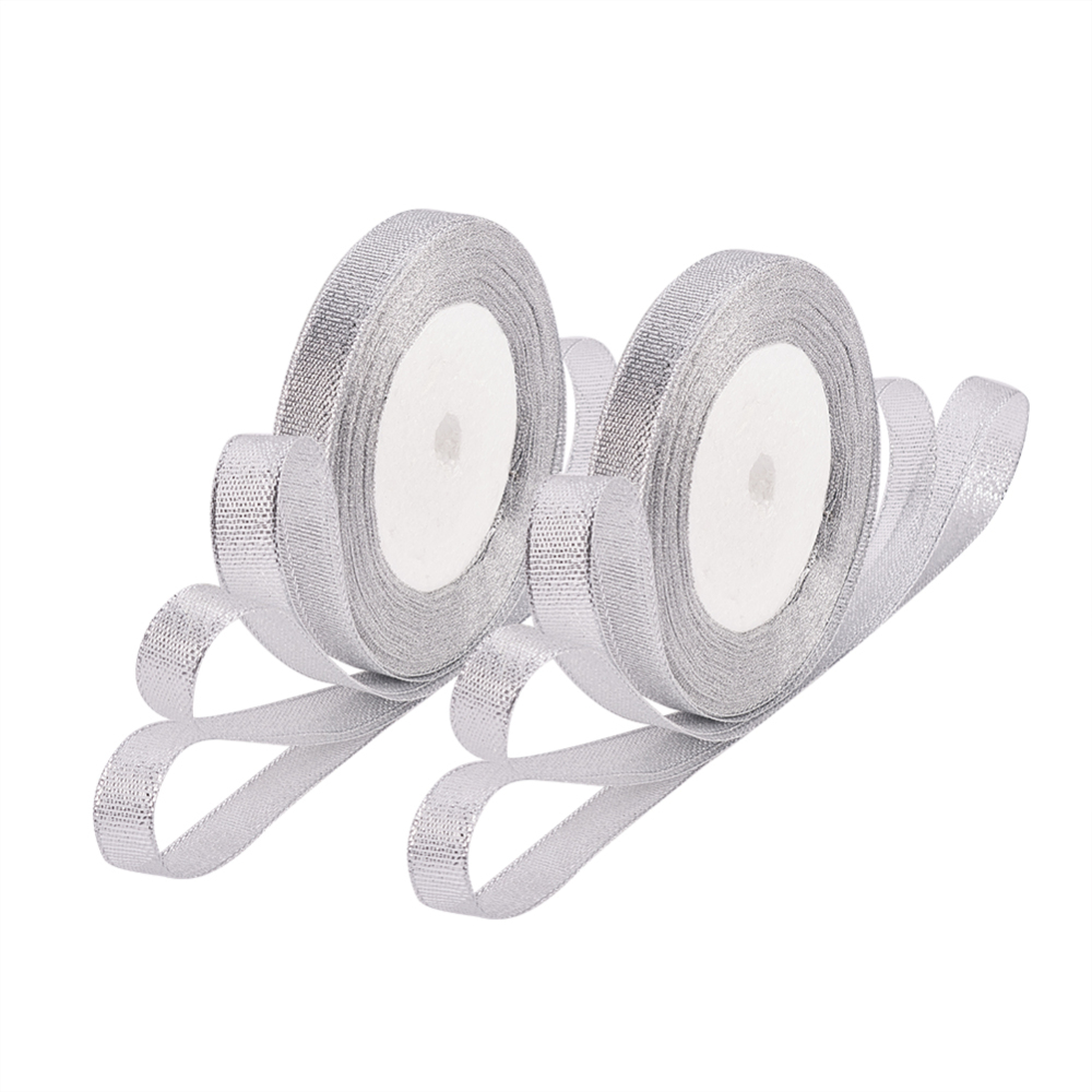 ริบบิ้นเมทาลิคหน้าเดียว สีเงิน 1 ม้วน ยาว 25 หลา