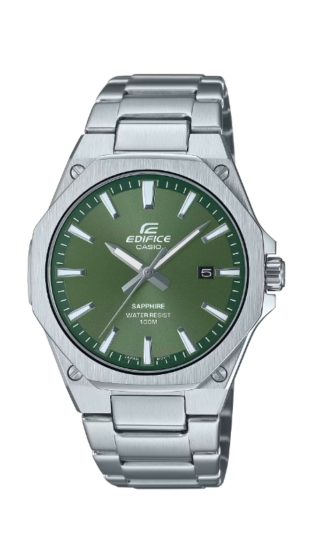 CASIO EDIFICE รุ่น EFR-S108D-3AVUDF สีเงิน หน้าปัดสีเขียว กระจกแซฟไฟร์ sapphire กันรอย สินค้าใหม่ ของเเท้ รับประกันศูนย์ CMG