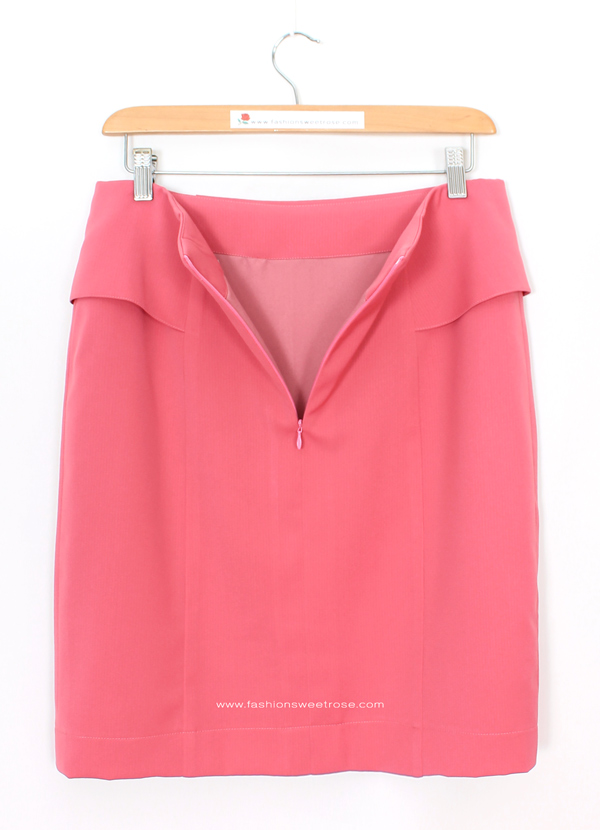 กระโปรงทรงสอบ แต่งระบายด้านหน้า ผ้าโพลีเอสเตอร์ สีชมพู Pink-Candy / SK-481