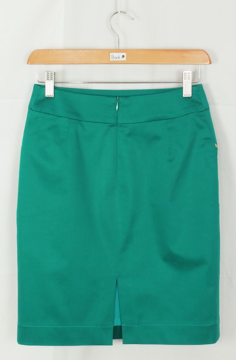 SK-117 กระโปรงแฟชั่น&ทำงาน ทรงสอบ ผ้าคอตต้อนญี่ปุ่นผสมสเปนเดกสีเขียว Deep Sea