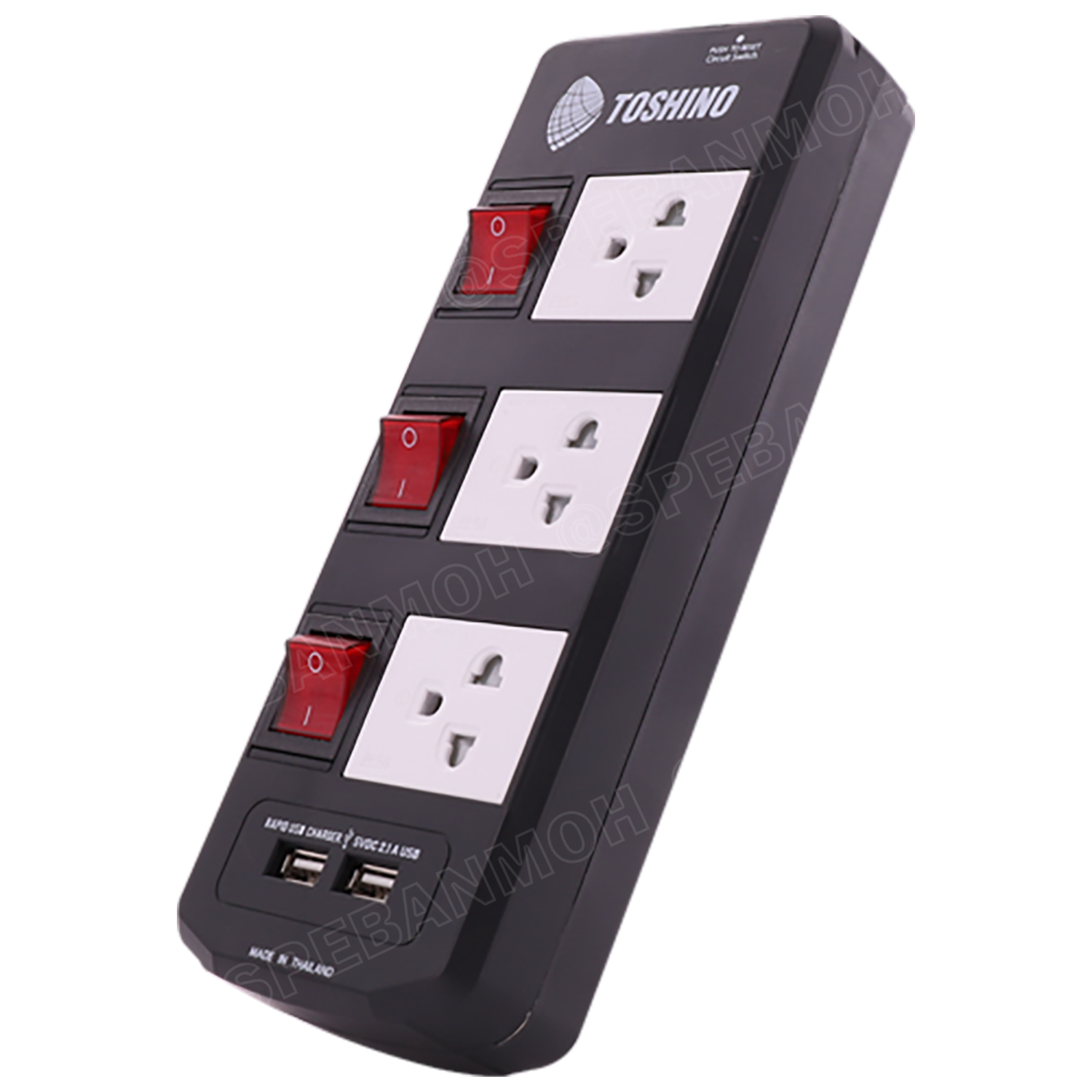 TIS315USB-5M ปลั๊กไฟ Toshino ปลั๊กพ่วง TOSHINO มาตรฐาน มอก. รางปลั๊กไฟ 3 ช่อง 3 สวิตซ์ 5 เมตร USB 2.1A TIS315USB 5เมตร สายขนาด 3Cx1.5 Sq.mm. ป้องกันกระแสไฟเกิน Double surge protecton ป้องกันไฟกระชากได้ 2 เท่า ม่านนิรภัย พลาสติก ไม่ลามไฟ