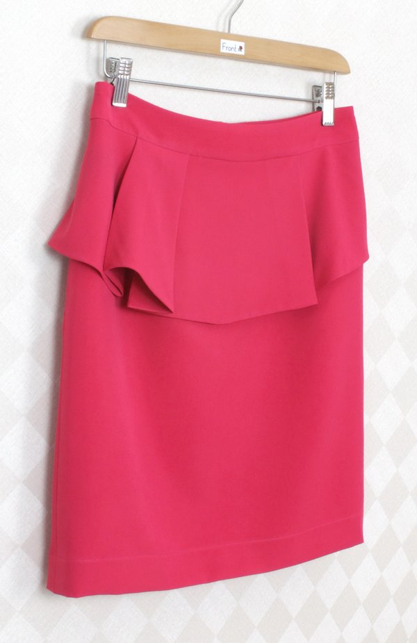 SK-276 กระโปรงแฟชั่น&ทำงาน ทรงสอบ ผ้าไหมอิตาลีสีชมพูบานเย็น หน้ากระโปรงจับจีบระบาย