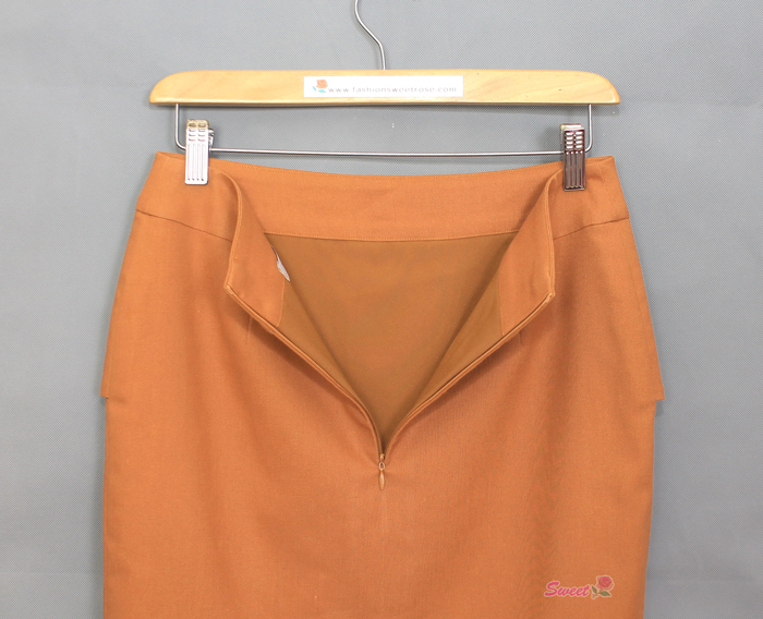 SK-495 กระโปรงทรงสอบ ผ้าคอตต้อนลินินสีส้ม