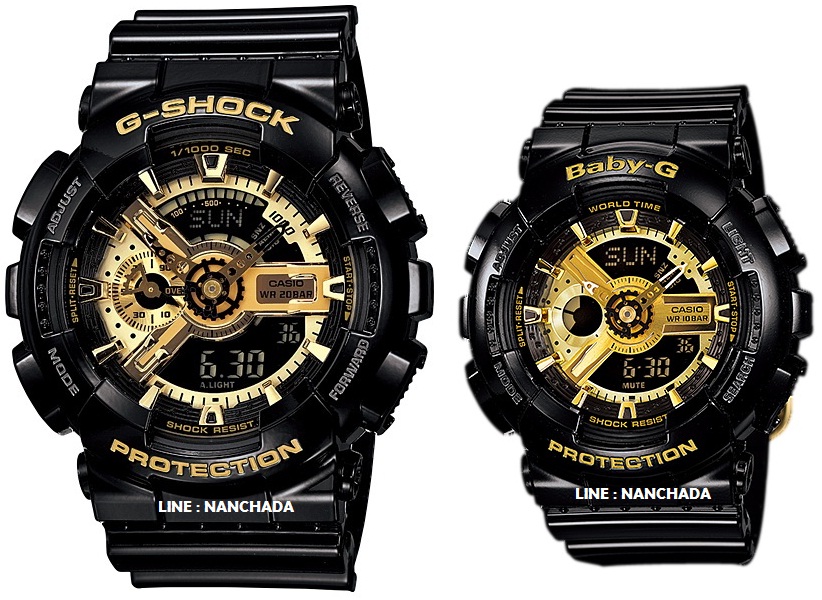 CASIO G-SHOCK รุ่น GA-110GB-1ADR & CASIO BABY-G รุ่น BA-110-1ADR สีดำทอง สินค้าของเเท้ รับประกันศูนย์ CMG