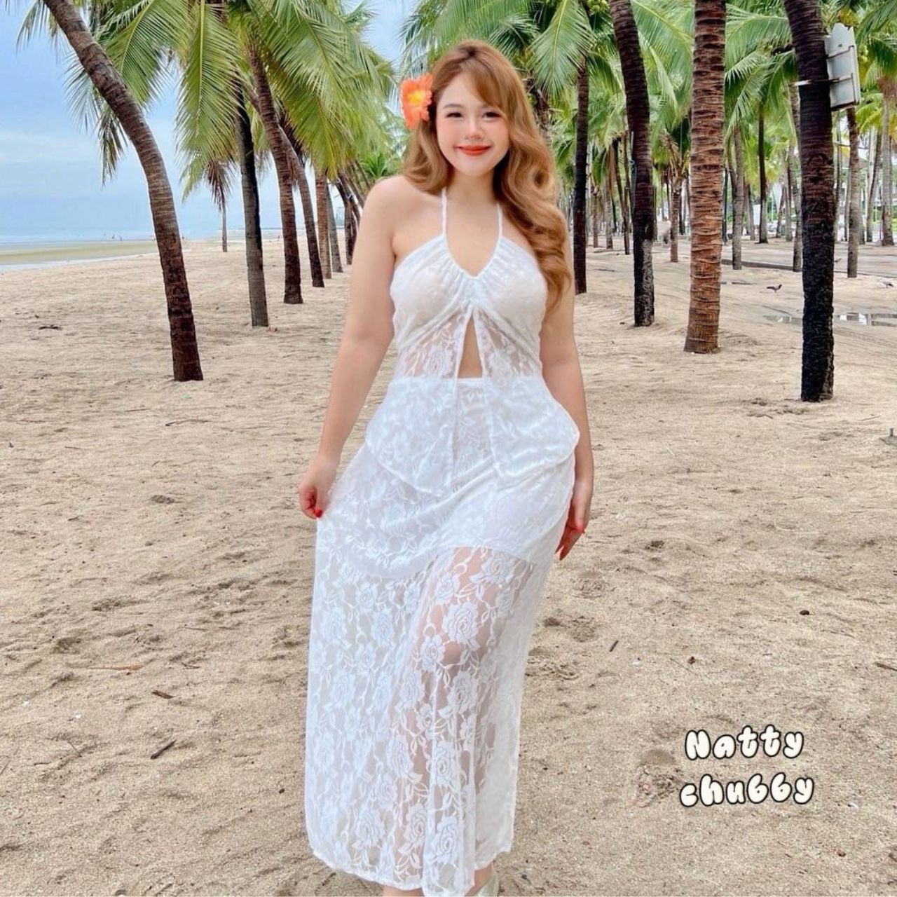 J140 ชุดเซ็ท สาวอวบ งานผ้าลูกไม้ 2 ชิ้น เสื้อคล้องคอมาพร้อมกระโปรงยาว อก 38-52 นิ้ว หน้าผ้า 54นิ้ว ขาว น้ำตาล ดำ อก38-52 นิ้ว