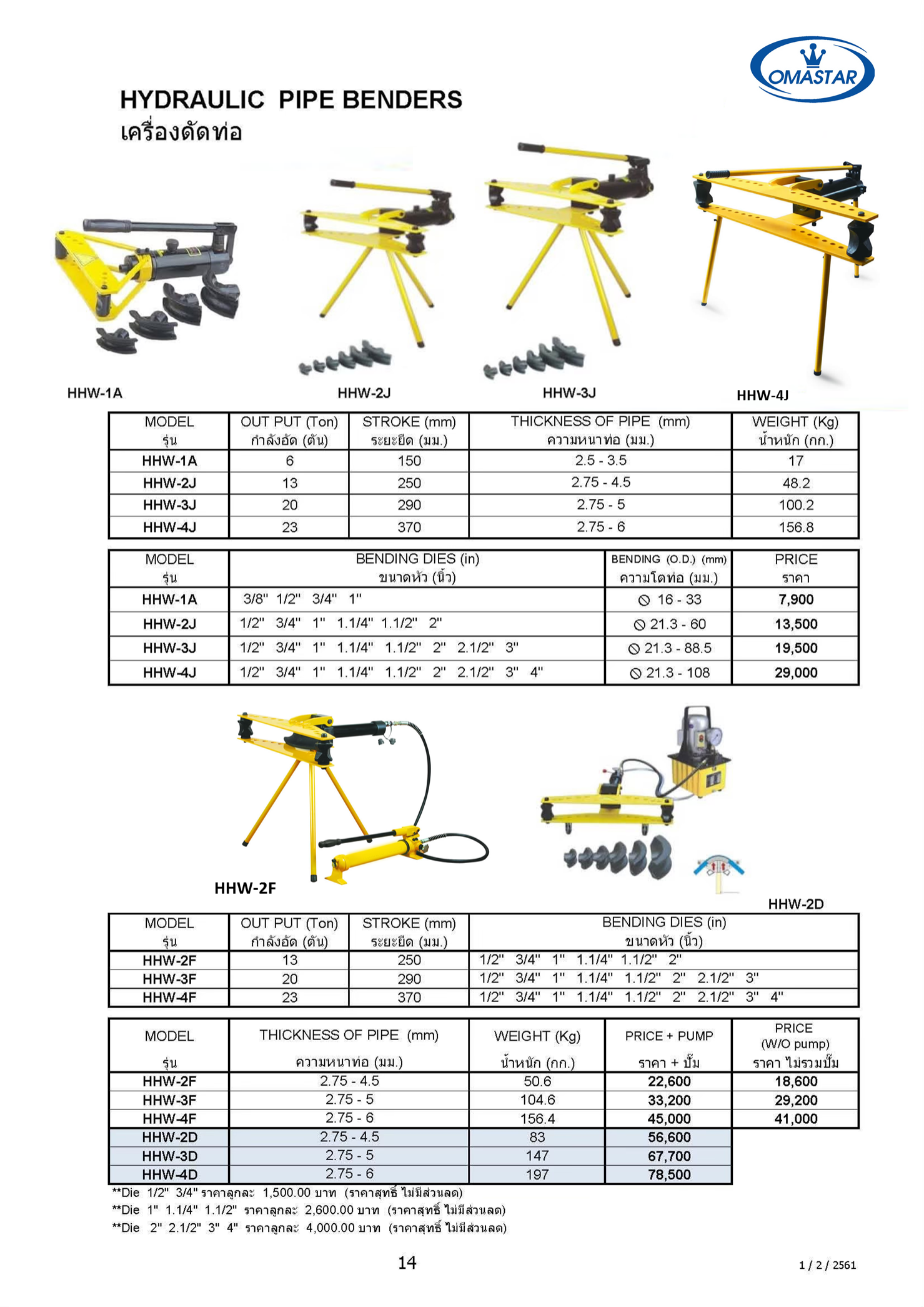 เครื่องดัดท่อ รุ่น HHW-4J กำลังอัด 20 Ton