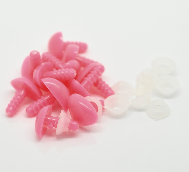 จมูกพลาสติกก้านเสียบสีชมพูขนาด 17mmx15mm พร้อมแป้นล็อค บรรจุ 100 เซต