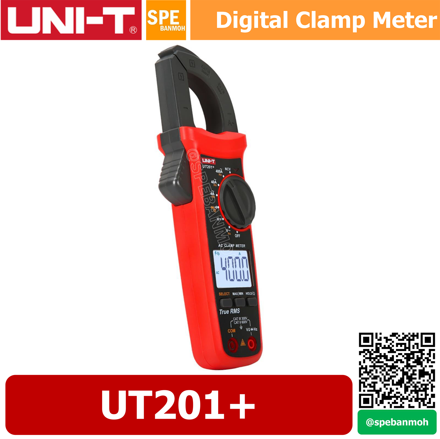 UT201+ แท้ มิเตอร์วัดไฟ มิเตอร์ คีบแอม AC ดิจิตอลคิปแอม true RMS แคลมป์มิเตอร์ Uni-T unit UT201ยี่ห้อUni-t รุ่น Ut201 By เอสพีอี บ้านหม้อ SPE Banmoh