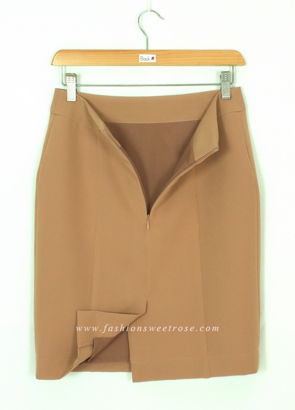 SK-451 กระโปรงทรงสอบ ผ้า Double Twist สี Light Brown