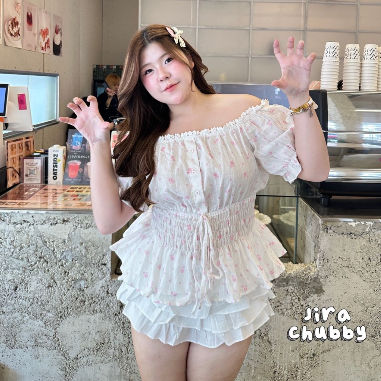 J170 เสื้อสาวอวบ แขนตุ๊กตา ขาว ชมพู เหลือง อกได้ถึง40-50 นิ้ว หน้าผ้า52นิ้ว