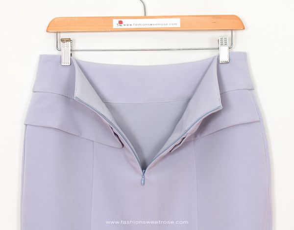 SK-485 กระโปรงทรงสอบ ผ้า Double Twist สีเทาอมฟ้า