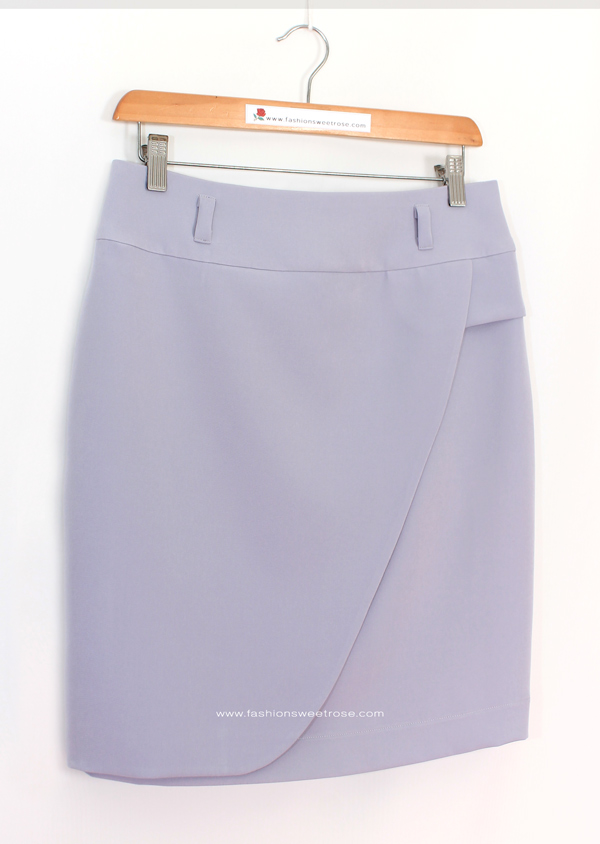 SK-485 กระโปรงทรงสอบ ผ้า Double Twist สีเทาอมฟ้า