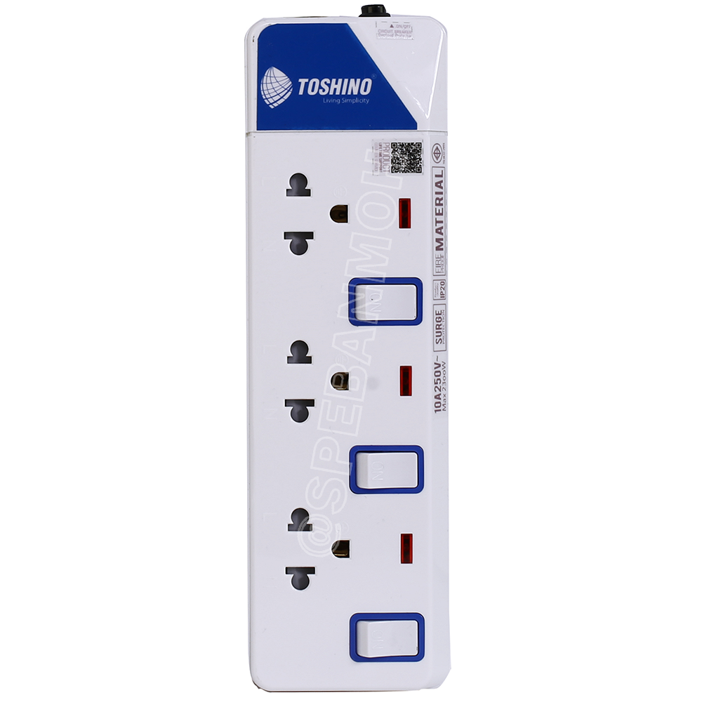 ET-913 ปลั๊กพ่วง TOSHINO ET Series มาตรฐาน มอก. รางปลั๊กไฟ 3 ช่อง 3 สวิตซ์ TOSHINO ET 913 สาย 3 เมตรระบบป้องกันกระแสไฟเกินอัตโนมัติ ระบบป้องกันไฟกระชาก สวิทช์เปิด - ปิด การใช้งานแยกจุด ผลิตจากวัสดุไม่ลามไฟ ไฟแสดงสถานะการใช้งาน ม่านนิรภัยป้องกันไฟดูด ET913