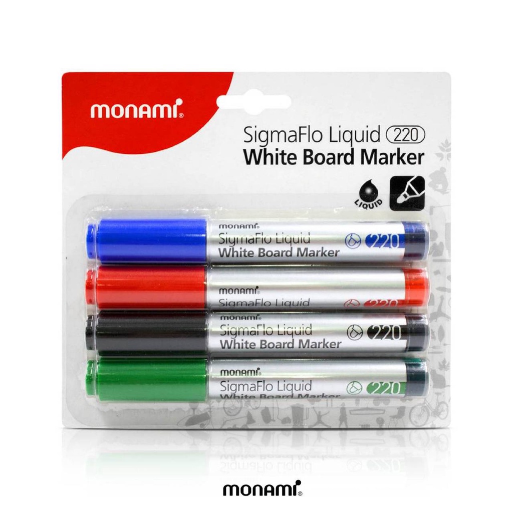 Monami Whiteboard ปากกา ไวท์บอร์ด แบบลบได้ โมนามิ SigmaFlo Liquid Marker รุ่น 220 แบบหัวกลม แบบเซ็ต