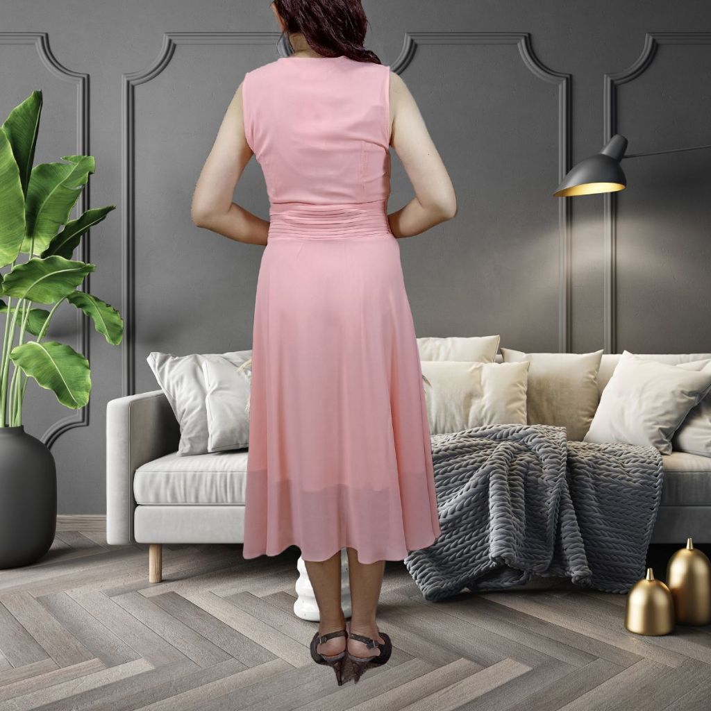 ลด ล้างสต็อก ชุดเดรสผ้าชีฟอง ใส่ออกงาน ใส่ทำงาน สีโอรส