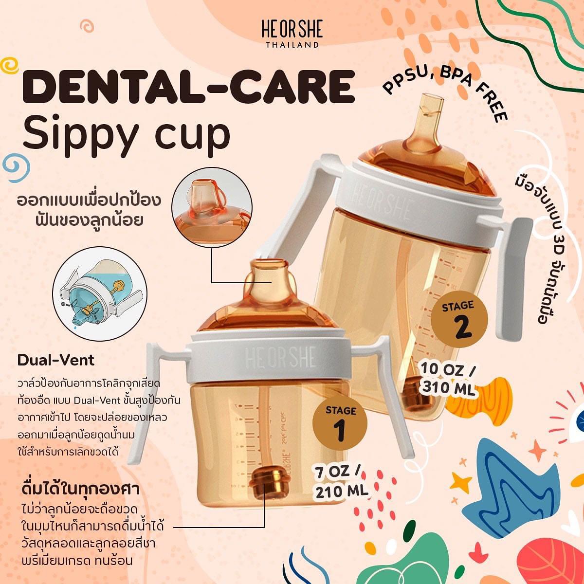 HEORSHE NEW!! DENTAL-CARE SIPPY CUP ดีไซน์ทันสมัย แก้วหัดดื่มดีไซน์พิเศษ โดดเด่นด้วยการออกแบบจุกหัดสำหรับวัยเริ่มต้น