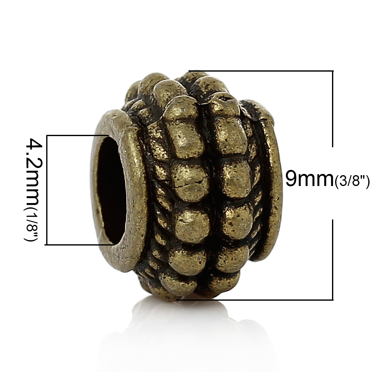 ตัวคั่นลูกปัดทองแดงทรงกลอง ขนาด 9x7มม. รูประมาณ 4.2มม. แพ็ค 10 เม็ด