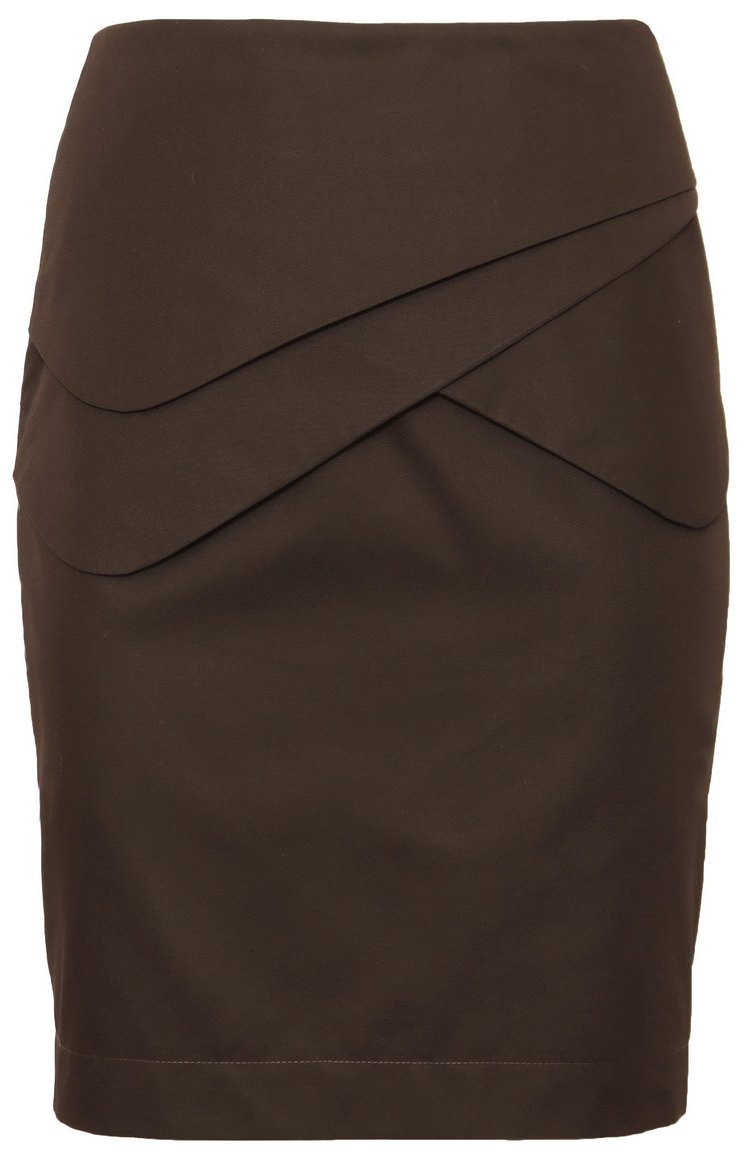 SK-082 กระโปรงทรงสอบ ผ้าคอตต้อนญี่ปุ่นผสมสเปนเดกสีน้ำตาลเข้ม กระโปรงเย็บพับสลับซ้อนกัน 3 ชิ้น