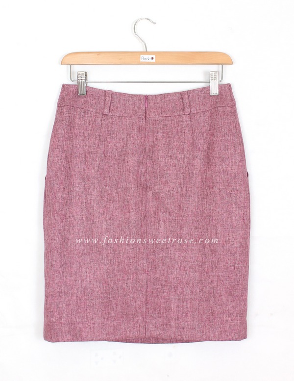 SK-431 กระโปรงแฟชั่น&ทำงาน ทรงสอบ ผ้าคอตต้อนลินินไอริสสีชมพู มีกระเป๋าล้วง 2 ข้าง