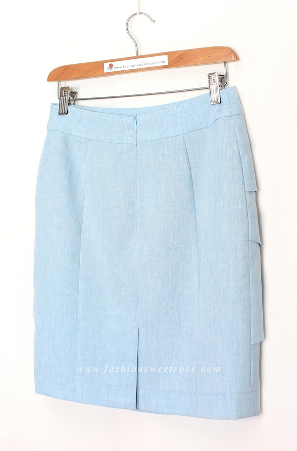 กระโปรงทรงสอบ ผ้าลินินไอริสสีฟ้ามีลายในตัว / SK-462