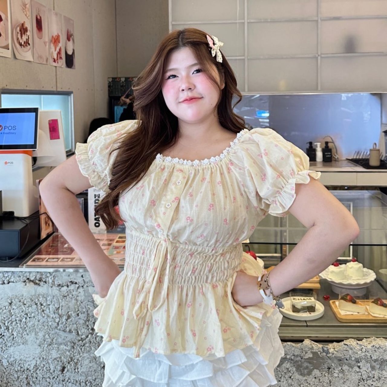 J170 เสื้อสาวอวบ แขนตุ๊กตา ขาว ชมพู เหลือง อกได้ถึง40-50 นิ้ว หน้าผ้า52นิ้ว